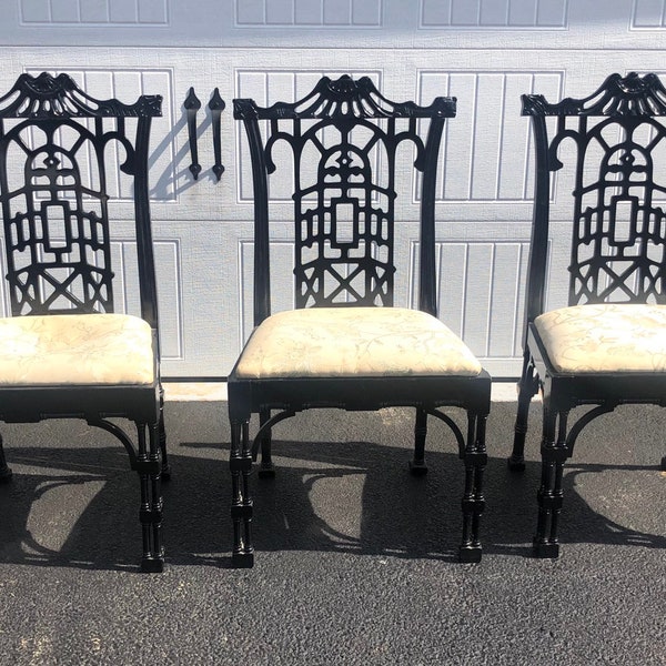 American of Martinsville Black Lacquer Chinese Chippendale Chairs (2 of 3 left)