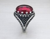 925K Sterling Silver Mens Ring Witht CZ Garnet Stone. DHL Free Shipping