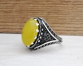 925K Sterling Silver Mens Ring Witht Yellow Agete Stone. Free Shipping