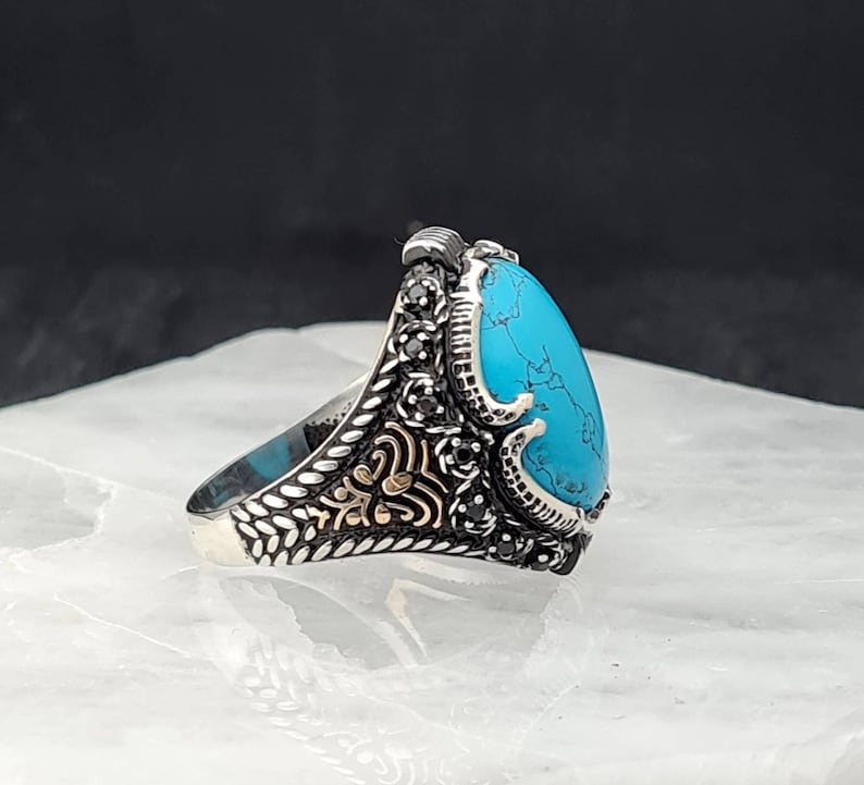 Turquoise Men Ring,Handmade 925K Sterling Silver Mens Ring With Howlite Turquoise Stone,Turquoise Man Ring