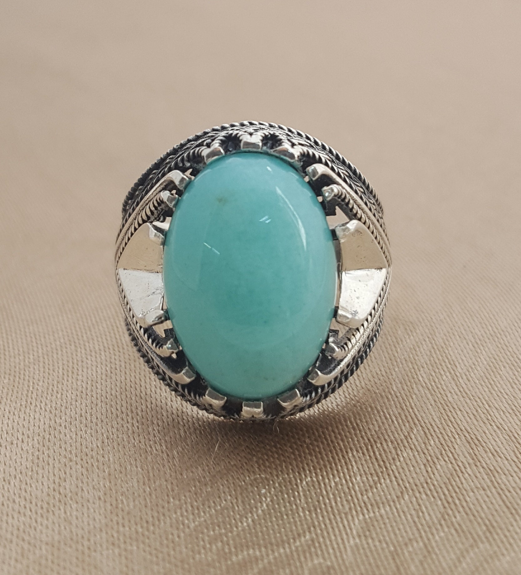 925K Sterling Silver Mens Ring With Amazonite Stonefree - Etsy