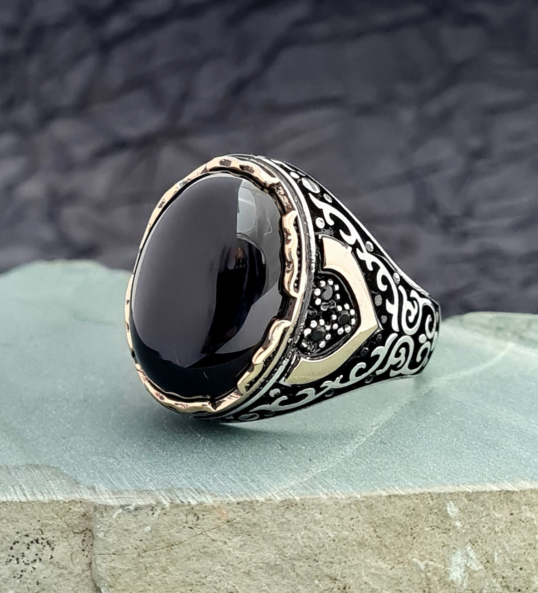 Greek Style Sterling Silver Statement Ring for Men with Black Onyx Gem –  chicotta.com