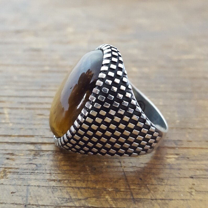 Beautiful Handcrafted 925K Solid Sterling Silver Tiger Eye Stone Men/'s Ring DHL Free Shipping