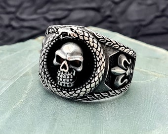 Skull Handmade Sterling Silver Men's Biker Ring, Silver Skull Gothic Ring, Skull Punk Ring, Skull Silver Men Jewelry, Unique Ring for men