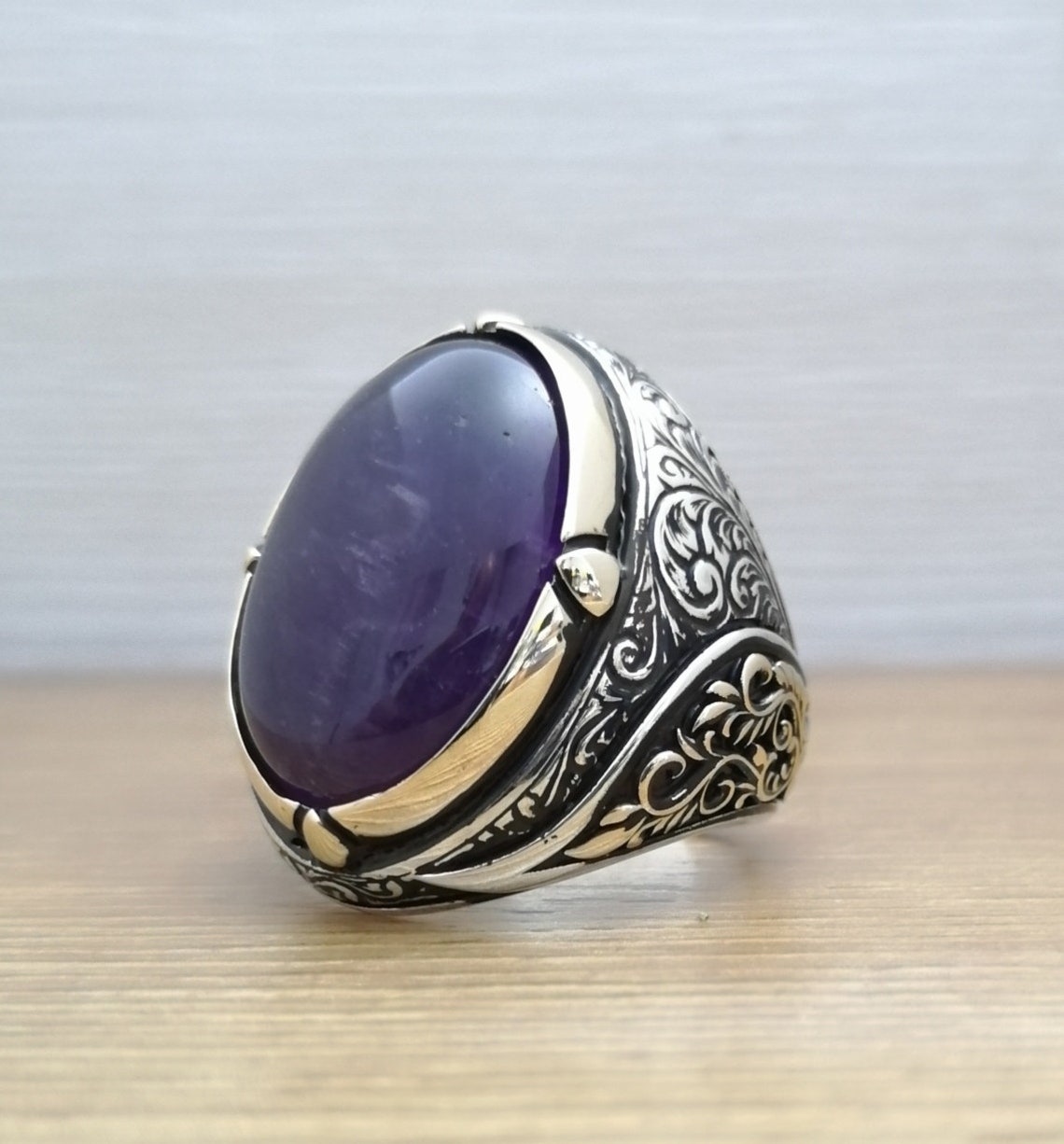 Amethyst RingHandmade 925K Sterling Silver Men's Ring Etsy