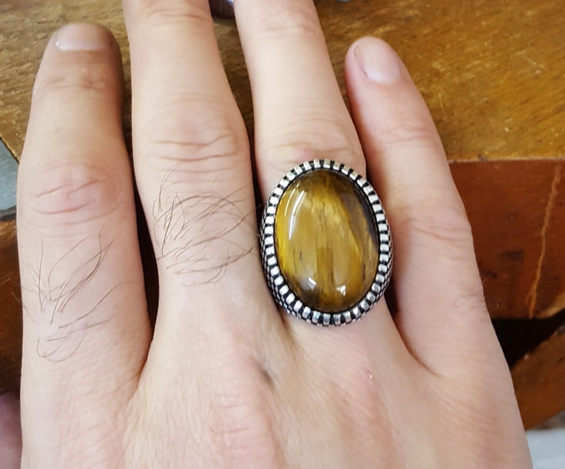 Beautiful Handcrafted 925K Solid Sterling Silver Tiger Eye Stone Men/'s Ring DHL Free Shipping