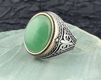 Bague pour homme en pierre d’aventurine, 925 argent sterling, argent sterling fait à la main, avec pierre d’aventurine, cadeau pour lui, cadeau de fête des pères