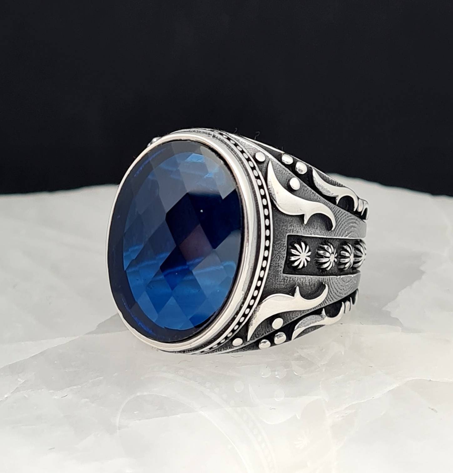 SapphireGarnet Men's Ring 925 Sterling Silver Men's | Etsy