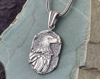 Eagle  Necklace, Bird of Prey Mens Necklace, Charm Eagle Pendant, Oxidized Eagle Necklace, Silver Eagle Pendant Gift, Mens Silver Gift