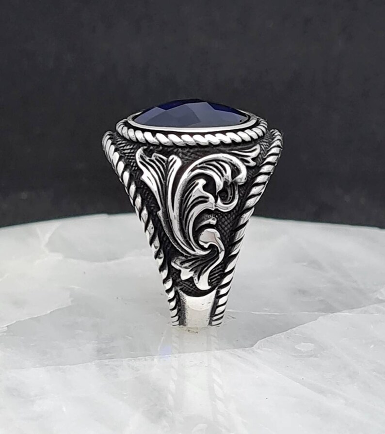 Sapphire Stone Ring,Handmade 925K Sterling Silver Mens Ring With CZ Sapphire Stone,Silver Man Ring,Sapphire Stone Men Ring
