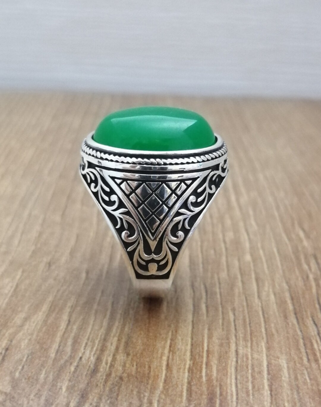 Green Quartzite Jade Ring,mens Oxidized Ring,elegant Ring Chic,handmade Silver Man Ring,unique