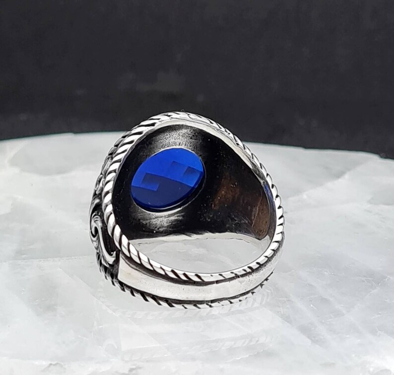 Sapphire Stone Ring,Handmade 925K Sterling Silver Mens Ring With CZ Sapphire Stone,Silver Man Ring,Sapphire Stone Men Ring