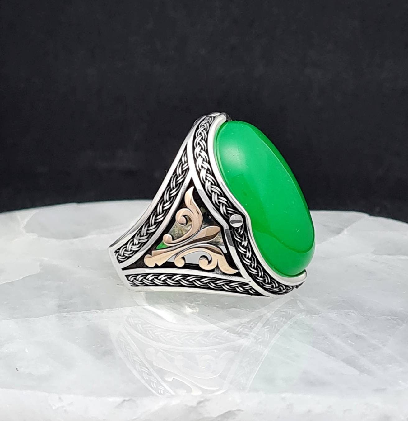 Signet Men's Ring 925 Sterling Silvergreen Quartzite - Etsy