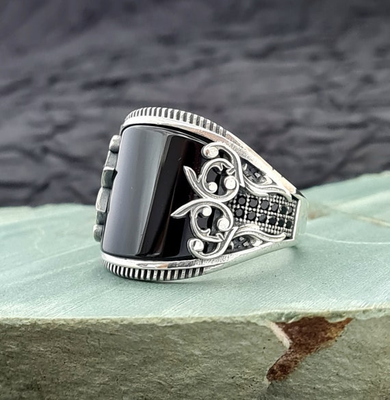 Onyx Stein Herren Ring, handgefertigter 925 Sterling Silber Herrenring mit  natürlichem Onyx Stein, Onyx Stein Silber Herrenring - .de
