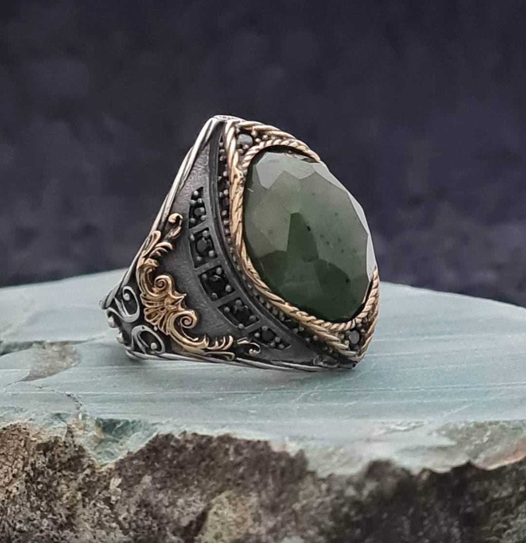 Jade Men Ring,handmade 925K Sterling Silver Men