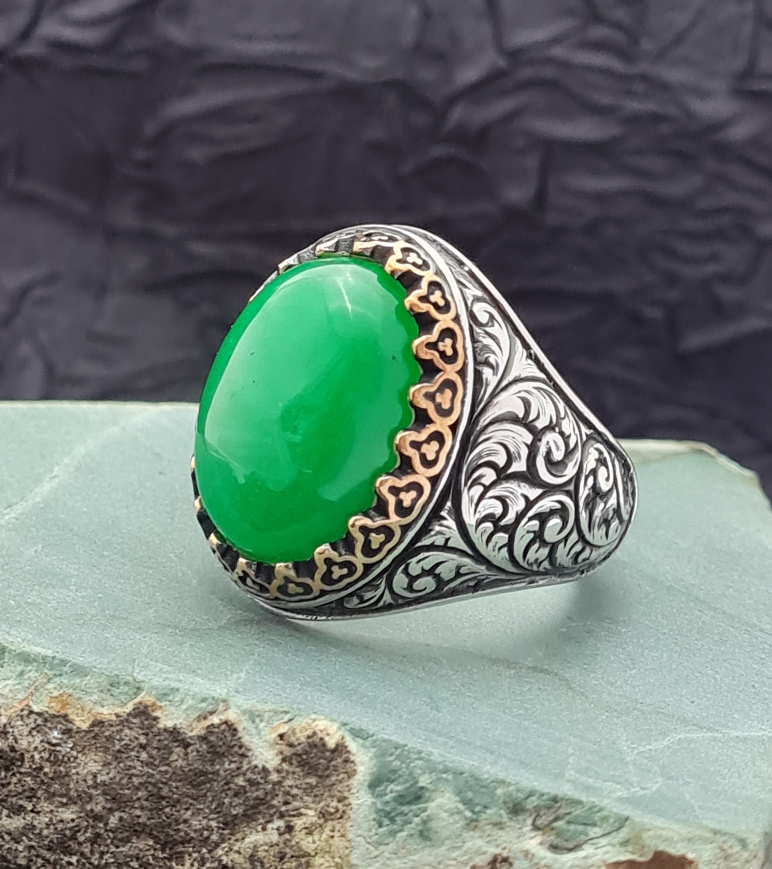 Bague en jade chevaliere pour homme en argent sterling 925 argent sterling 925 fait a la main avec pierre de jade quartzite verte cadeau pour lui Etsy France