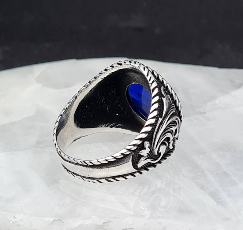 Sapphire Stone Ring,Handmade 925K Sterling Silver Mens Ring With CZ Sapphire Stone,Silver Man Ring,Sapphire Stone Men Ring