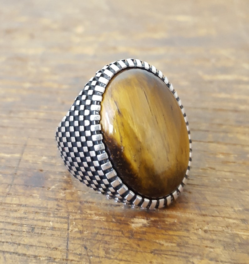 Beautiful Handcrafted 925K Solid Sterling Silver Tiger Eye Stone Men/'s Ring DHL Free Shipping
