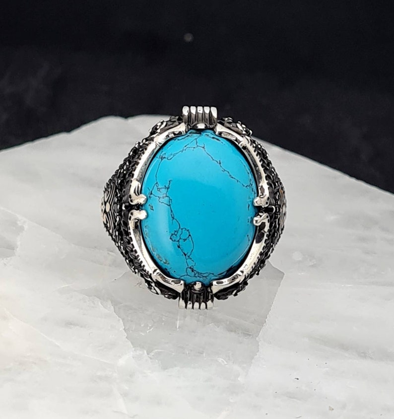 Turquoise Men Ring,Handmade 925K Sterling Silver Mens Ring With Howlite Turquoise Stone,Turquoise Man Ring