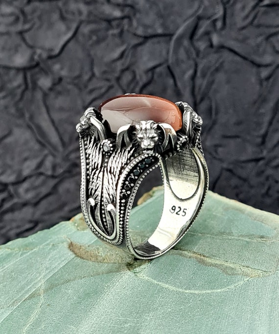 Bague pour hommes en argent lion bague ovale en forme de tete de lion en il