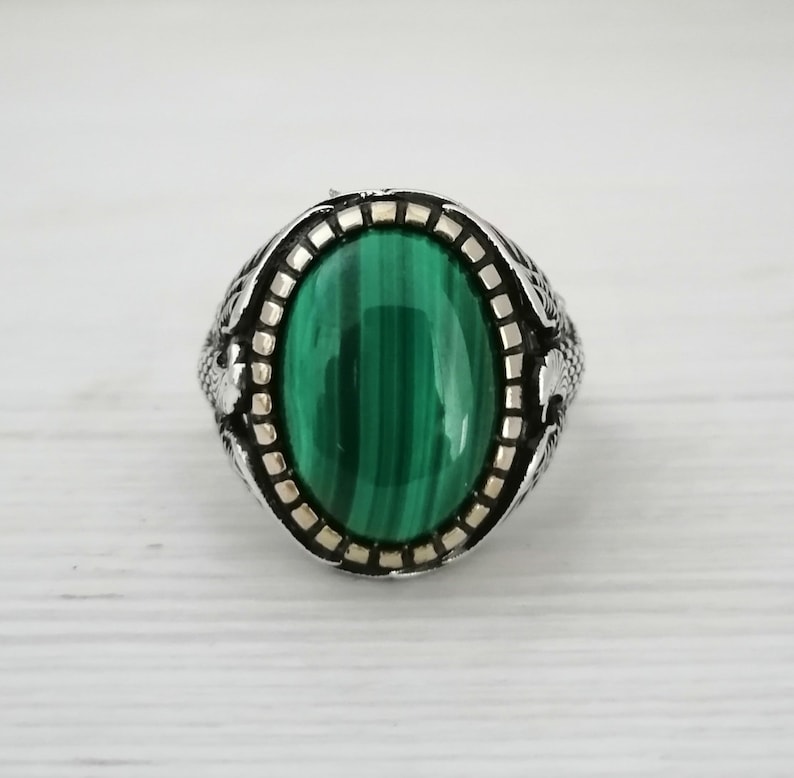 925K Sterling Silver American Eagle Mens Ring Witht Malachite Stone,free express shipping
