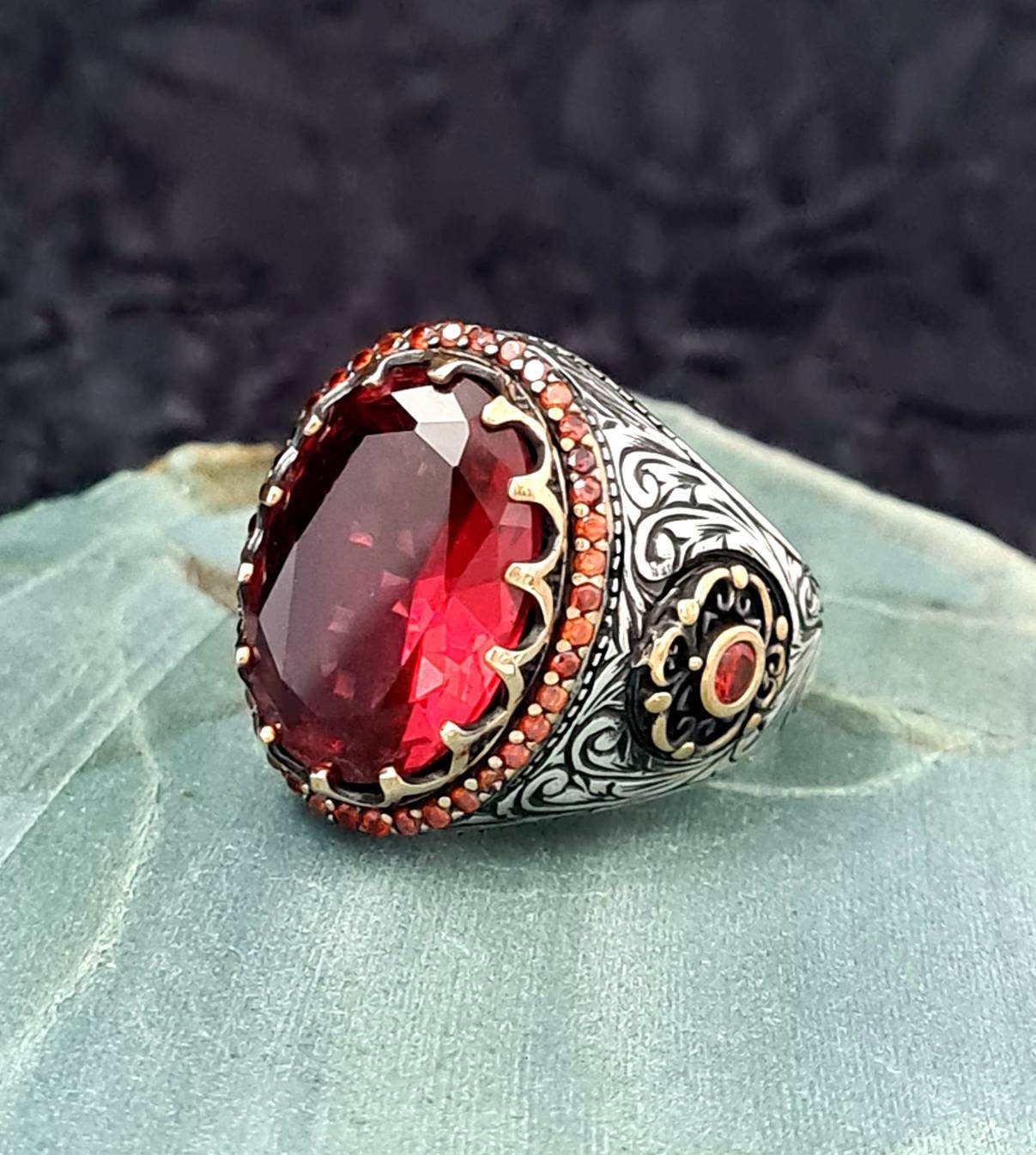 Bague pour homme grenat bague pour homme en argent sterling Etsy