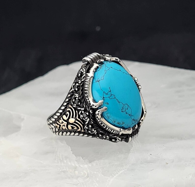 Turquoise Men Ring,Handmade 925K Sterling Silver Mens Ring With Howlite Turquoise Stone,Turquoise Man Ring