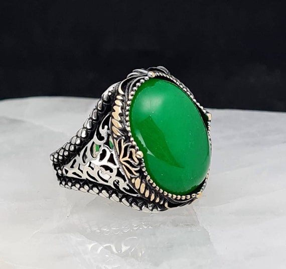 Chevali re pour homme en argent sterling 925 vert jade quart