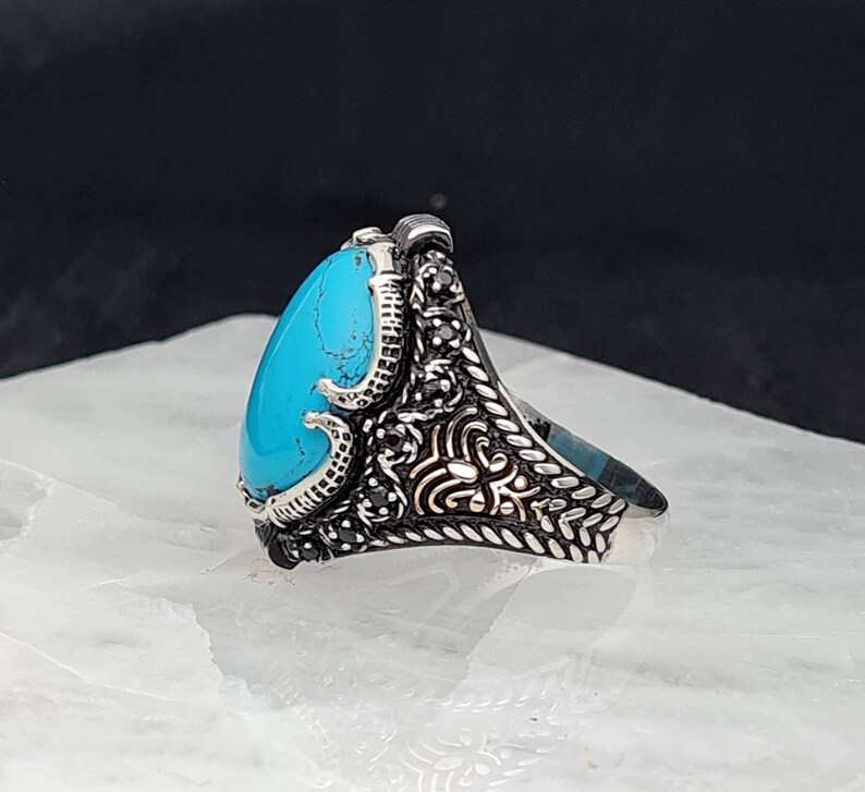 Turquoise Men Ring,Handmade 925K Sterling Silver Mens Ring With Howlite Turquoise Stone,Turquoise Man Ring
