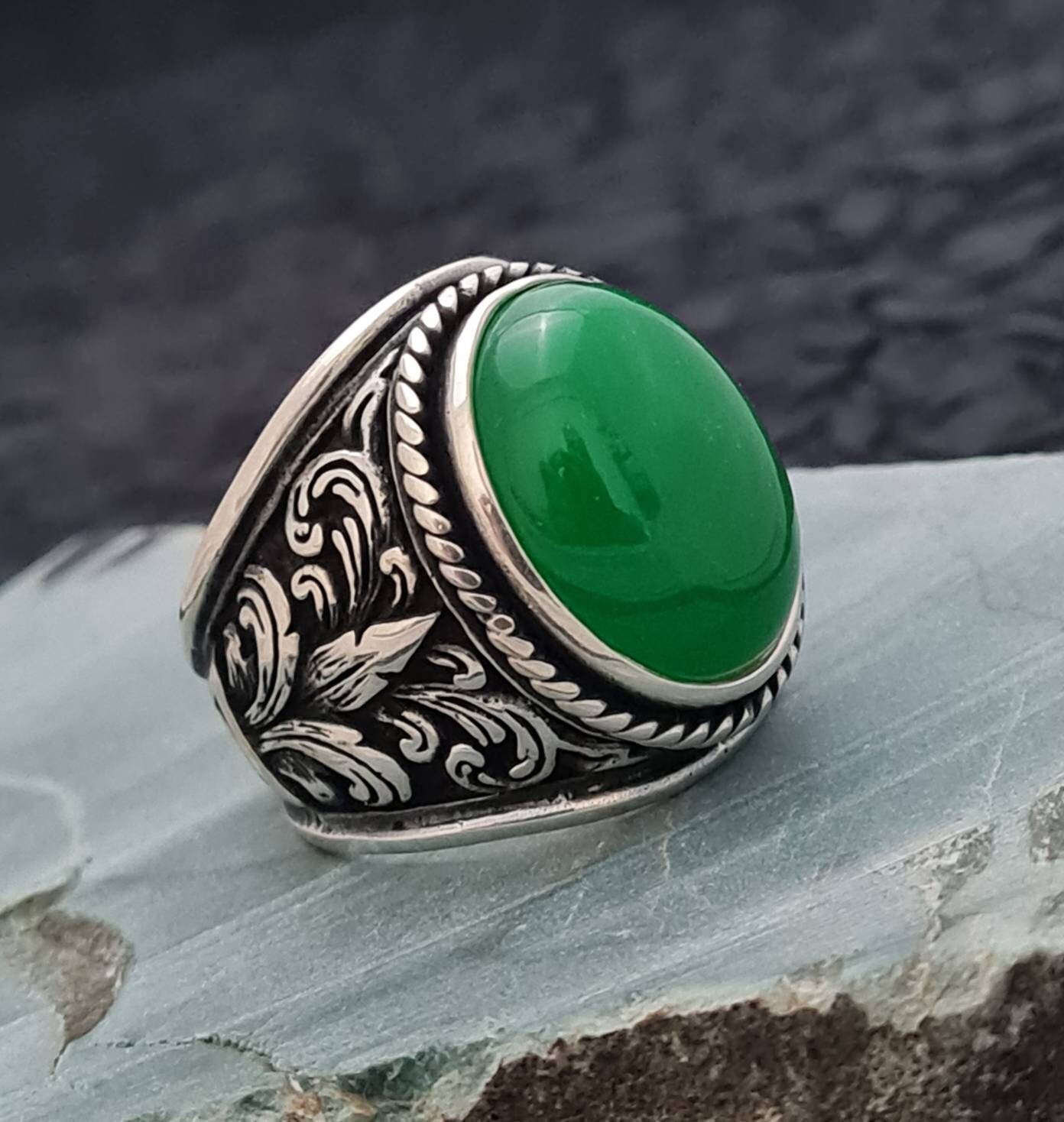 Anillo hombres de jade anillo de plata - Etsy México