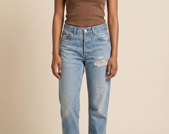 Vintage 1996 Levis 501 Jeans: Size 27 28, in Distressed Light Wash