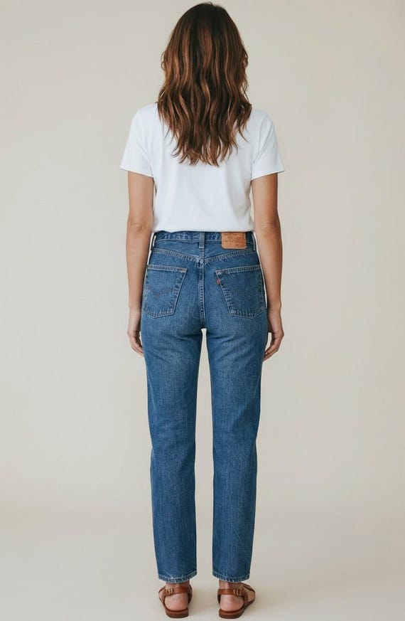 Vintage Levis 501 Button Fly Jeans Size 27 Deep Dark Faded Blue with Whiskering