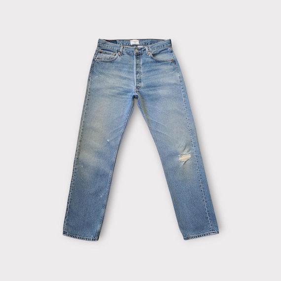 Vintage Levi's 501 Jeans Size 31 32 Tag Size 34x34. in Faded Medium Blue with Whiskering|