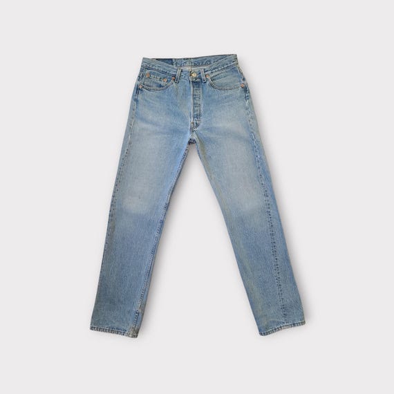 Size 29 Vintage Distressed Faded Levi's 501 Button Fly Jeans Tag size 32x34 in Faded Medium Blue | Item No.