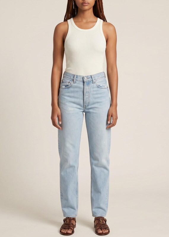 Vintage 1990s Levi's 501 Jeans Size 26 in Faded Light Blue Tag Size 29x30