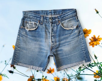 RESERVED Vintage Levi's 501 Cut off Shorts Size 26 27   in Faded Deep Blue | Item No. 503