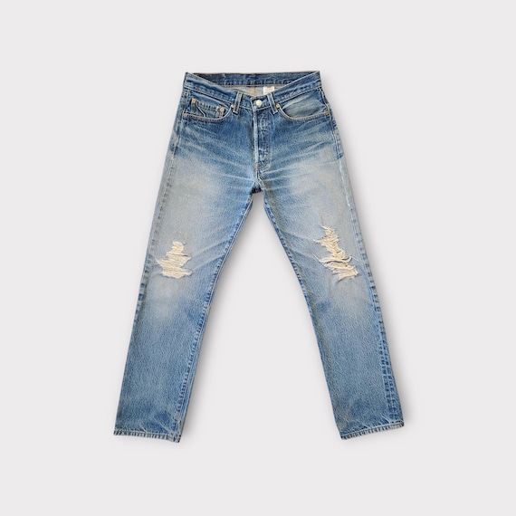 Vintage Levi's 501 Jeans Size 30 Tag Size 32x36 Distressed Faded Medium Blue with Whiskering