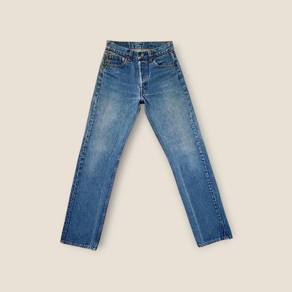 Size 25 26 Vintage Levi's 501 Button Fly Jeans in Faded Medium Blue with Whiskering