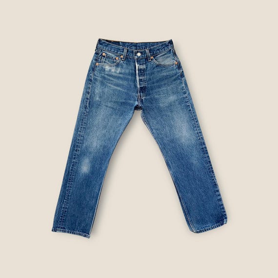 Vintage Levis 501 Button Fly Jeans Size 28 Faded with Whiskering
