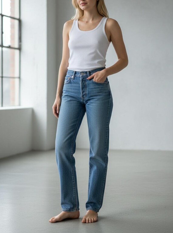 Size 25 Vintage Levi's 501 Button Fly Jeans in Faded Medium Blue with Whiskering