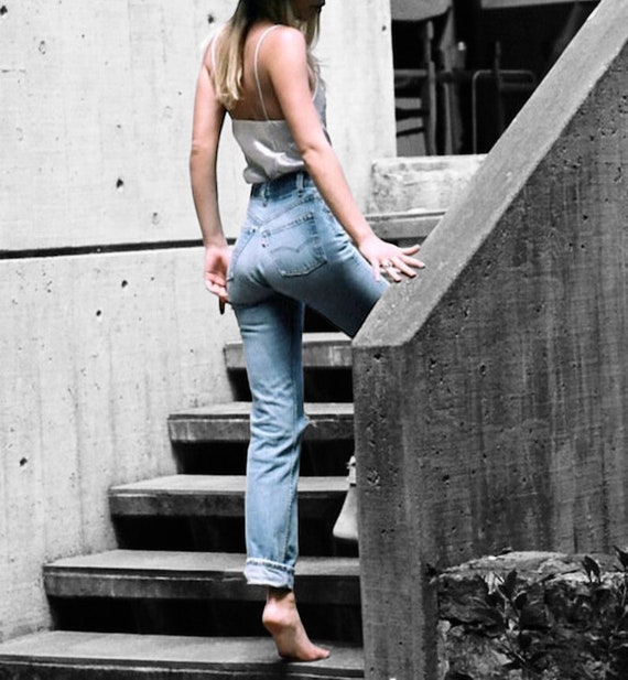 Custom Vintage Levis 501 Button Fly Jeans Size 24 25 Faded  Light wash