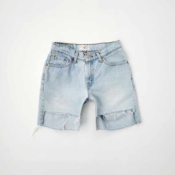 Size 26 Vintage 80s Levi's 517 Cut off SHORTS Tag size 6 in Light Wash Faded Medium Blue, Item #B82