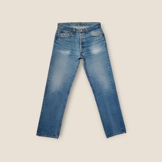 Vintage Levis 501 Jeans Size 31 32 Tag size 35x36 in Faded Blue with Whiskering