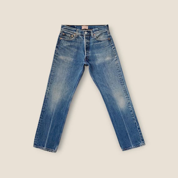 Vintage Levis 501 Button Fly Jeans Size 28 Faded with Whiskering
