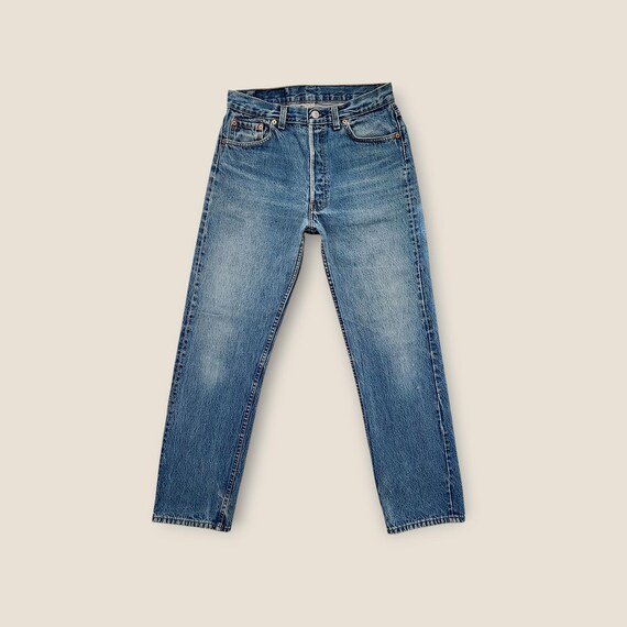 Vintage Levis 501 Button Fly Jeans Size 28 Faded with Whiskering