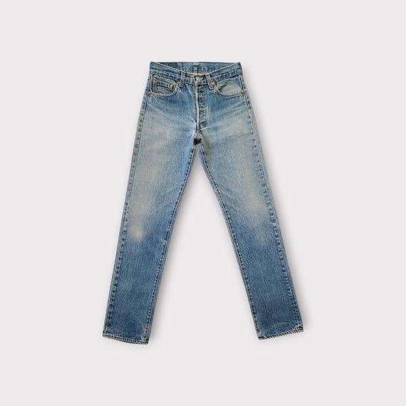 Size 25 Vintage Levi's 501 Button Fly Jeans in Faded Medium Blue with Whiskering