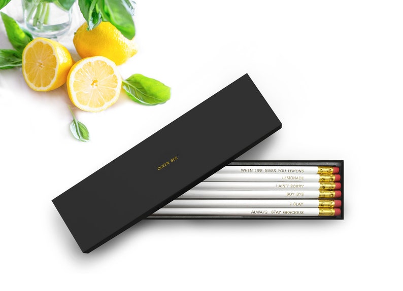 Personalised Beyoncé Pencils Foil Engraved in a Box B box + W pencils
