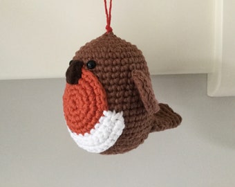 Crochet Robin, Amigurumi Robin, Crocheted Robin Christmas decoration, Crochet Bauble, Crochet Christmas Tree Decorations