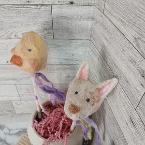 Primitive Easter Rabbit/Chick Paper Mache Vintage Style shakers/Handmade/Farmhouse/Spring/pokes/Decor/Primitive bunny/SET of2/ #8