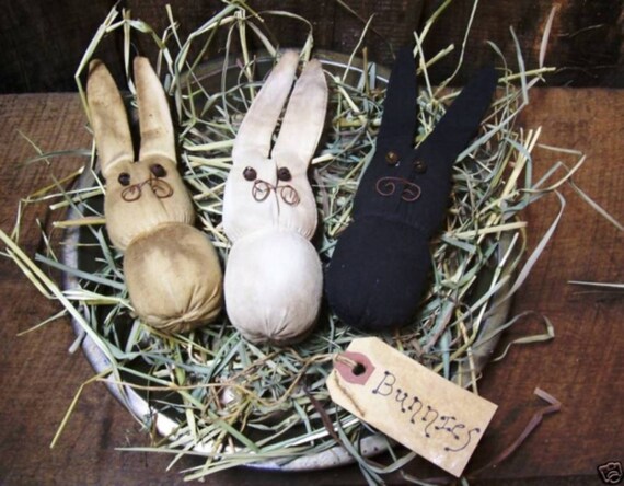 Primitive Chocolate Bunny Bowl Fillers with Chesecloth Easter Spring Set of 3